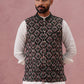 Floral Embroidered Silk Nehru Jacket ( JOWC 4142 Mehndi )