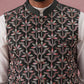 Floral Embroidered Silk Nehru Jacket ( JOWC 4142 Mehndi )