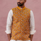 Floral Embroidered Silk Nehru Jacket ( JOWC 4142 Mustard )