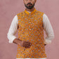 Floral Embroidered Silk Nehru Jacket ( JOWC 4142 Mustard )