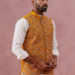 Floral Embroidered Silk Nehru Jacket ( JOWC 4142 Mustard )