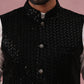 Men Velvet Sequin Work Nehru Jacket ( JOWC 4144 Black)