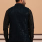 Men Velvet Sequin Work Nehru Jacket ( JOWC 4144 Navy)