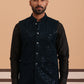 Men Velvet Sequin Work Nehru Jacket ( JOWC 4144 Navy)