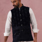Velvet Sequin Embroidered Nehru Jacket ( JOWC 4146 Navy )