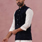 Velvet Sequin Embroidered Nehru Jacket ( JOWC 4146 Navy )