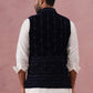 Velvet Sequin Embroidered Nehru Jacket ( JOWC 4146 Navy )