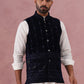Velvet Sequin Embroidered Nehru Jacket ( JOWC 4146 Navy )