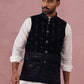 Velvet Sequin Embroidered Nehru Jacket ( JOWC 4146 Navy )
