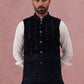 Velvet Sequin Embroidered Nehru Jacket ( JOWC 4146 Navy )