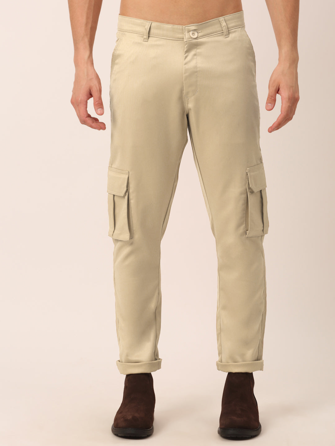 Indian Needle Men's Casual Cotton Solid Cargo Pants