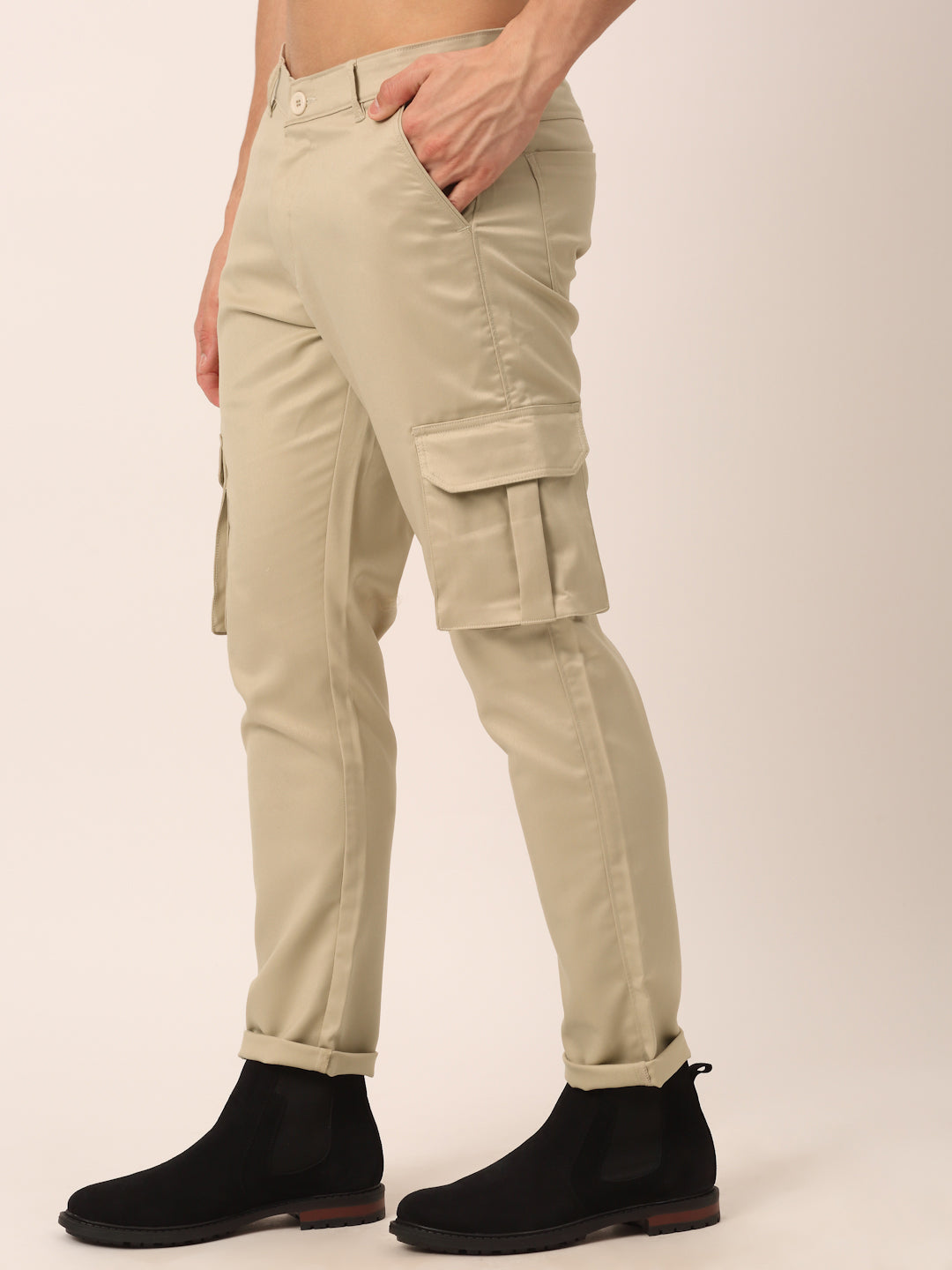 Indian Needle Men's Casual Cotton Solid Cargo Pants