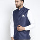 Jompers Men's Navy Blue Solid Nehru Jacket