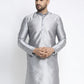 Jompers Men's Silver Solid Dupion Silk Kurta Only ( KO 636Silver )