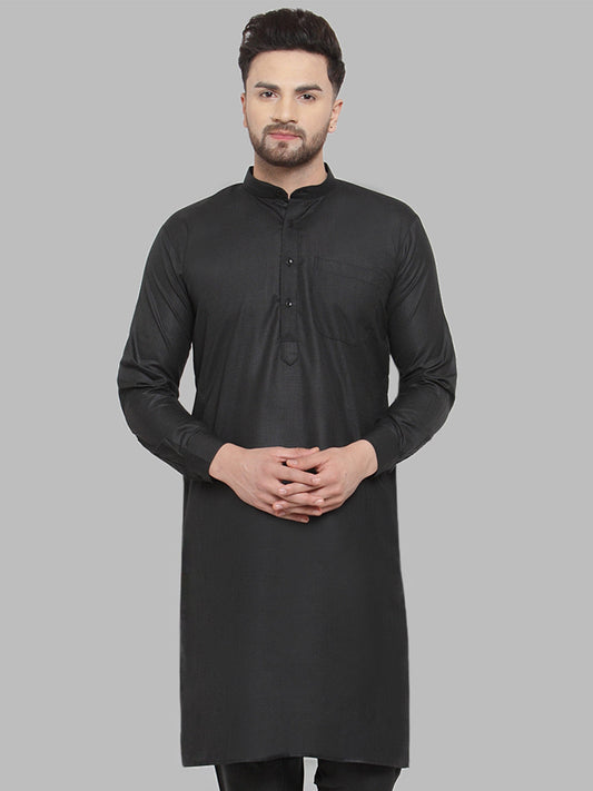 Jompers Men's Black Solid Cotton Kurta Only ( KO 555Black )