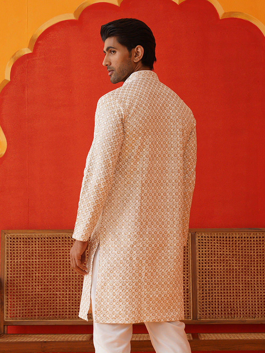 Sequins & Embroidered Kurtas For Men ( KKO 5128Beige )