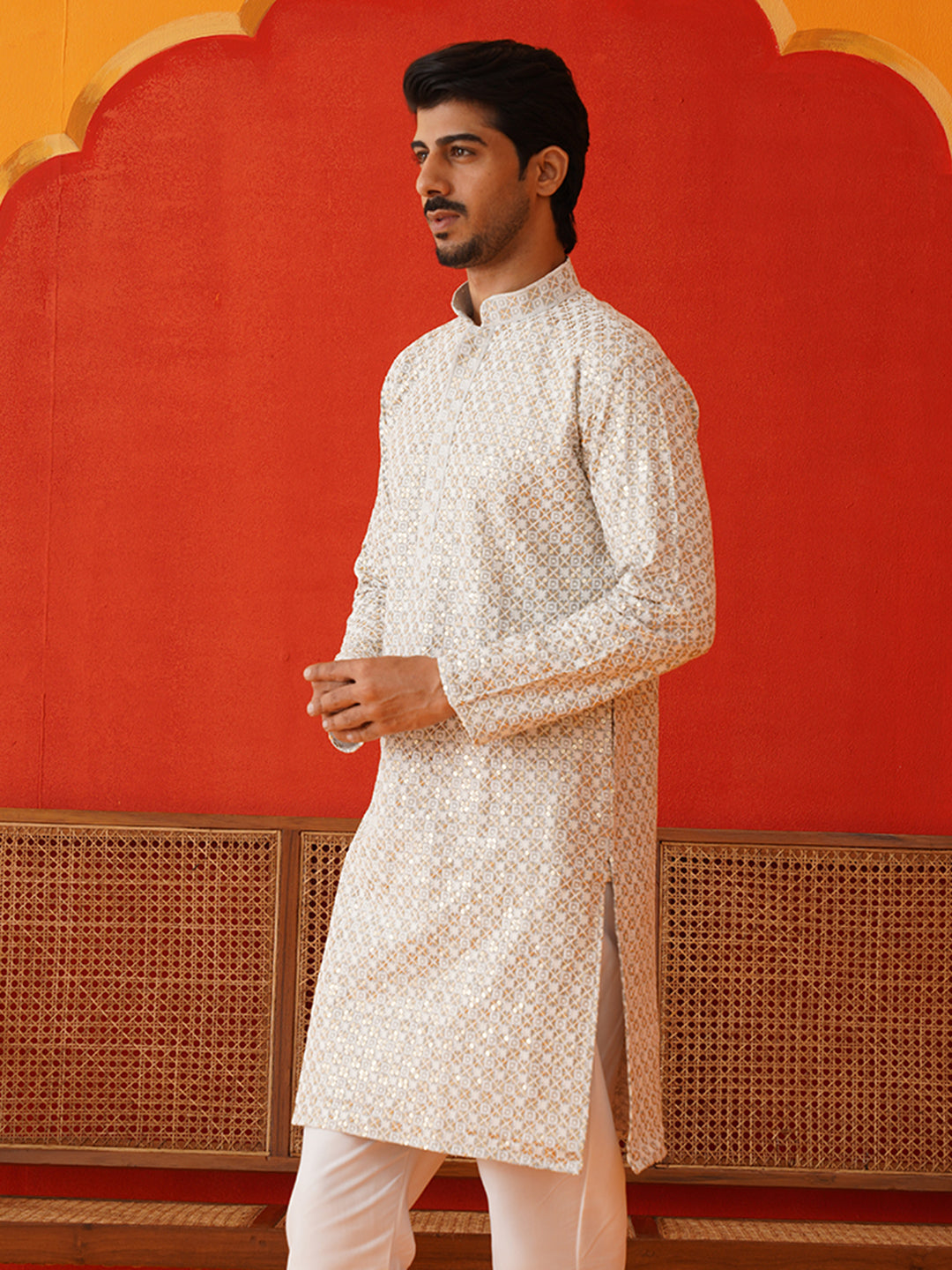Sequins & Embroidered Kurtas For Men ( KKO 5128Grey )