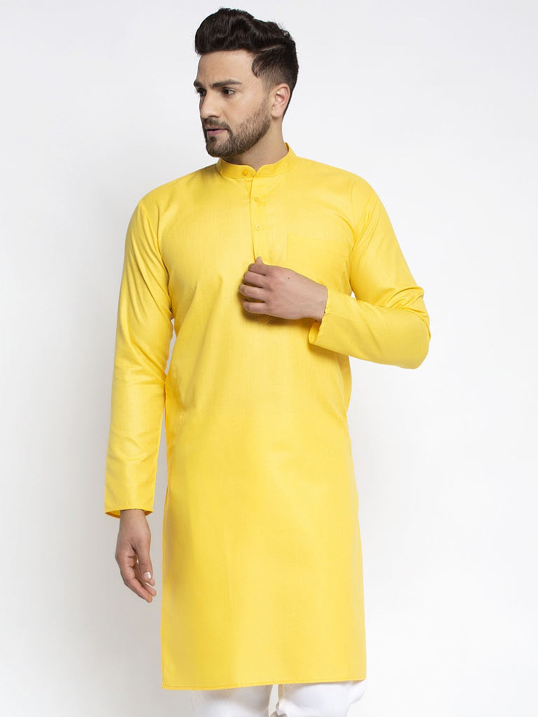 Jompers Men's Lemon Cotton Solid Kurta Only ( KO 611Lemon )