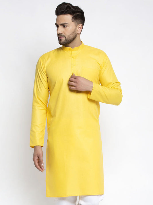 Jompers Men's Lemon Cotton Solid Kurta Only ( KO 611Lemon )