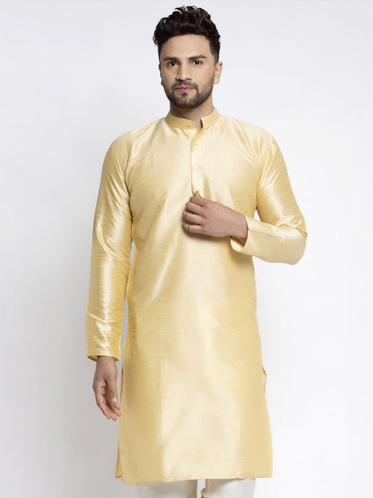Jompers Men's Golden Solid Dupion Silk Kurta Only ( KO 636Golden )