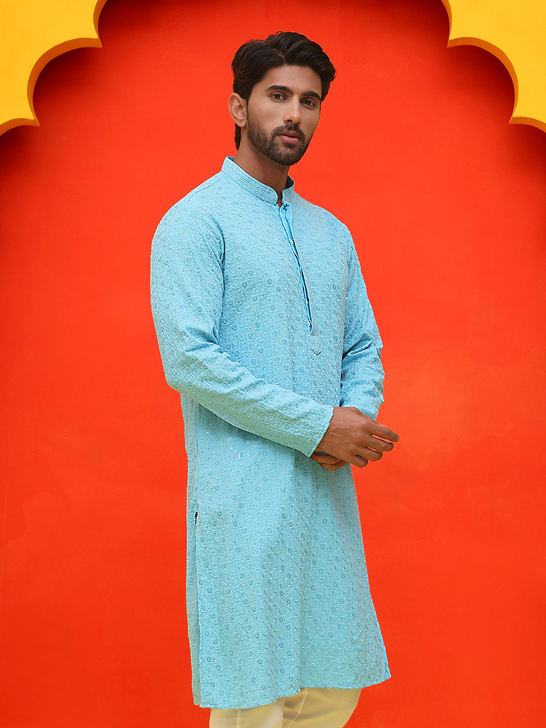 Sequin Embroidered Pure Cotton Kurtas ( KO 5006 Blue )