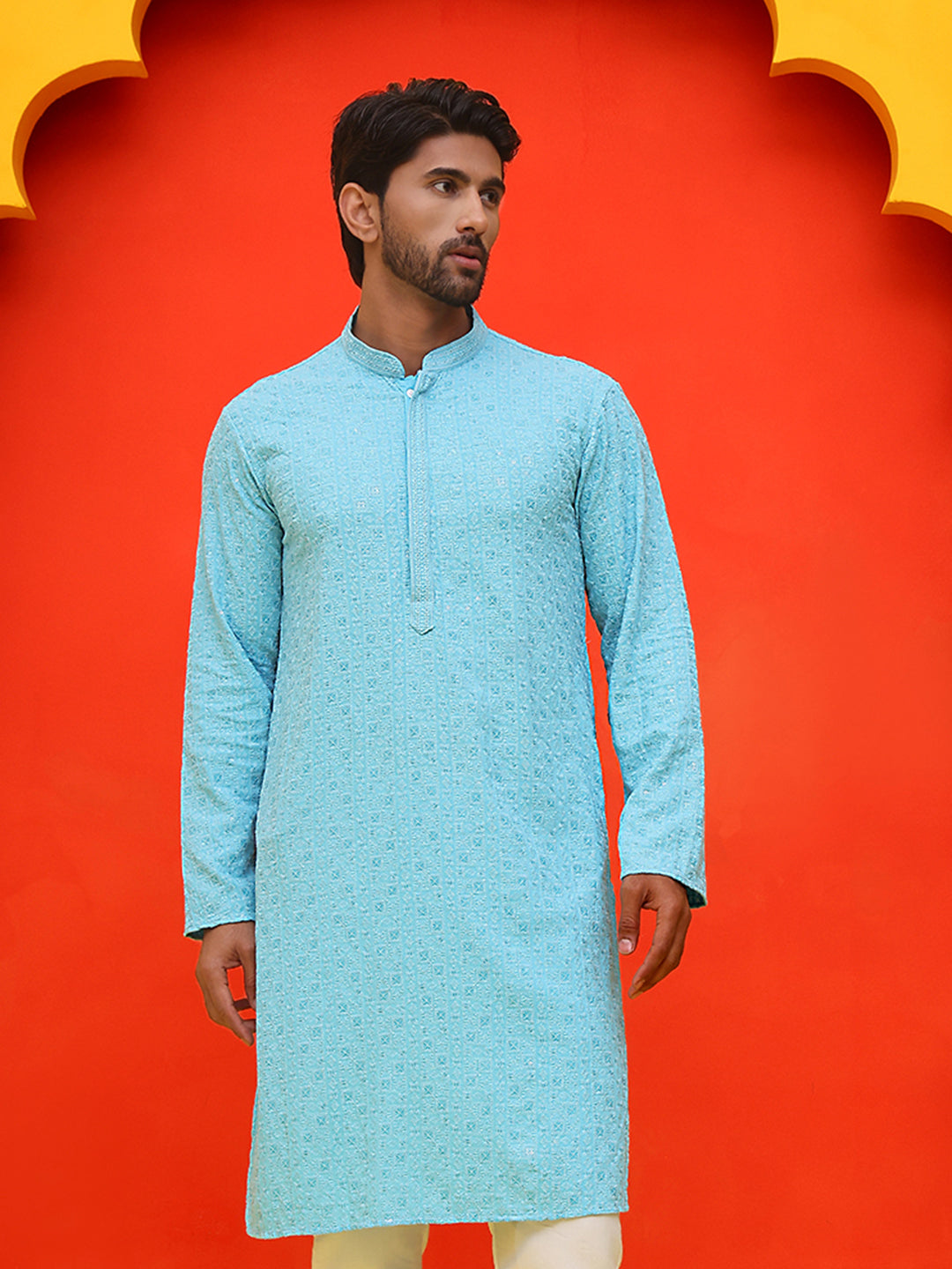 Sequin Embroidered Pure Cotton Kurtas ( KO 5006 Blue )