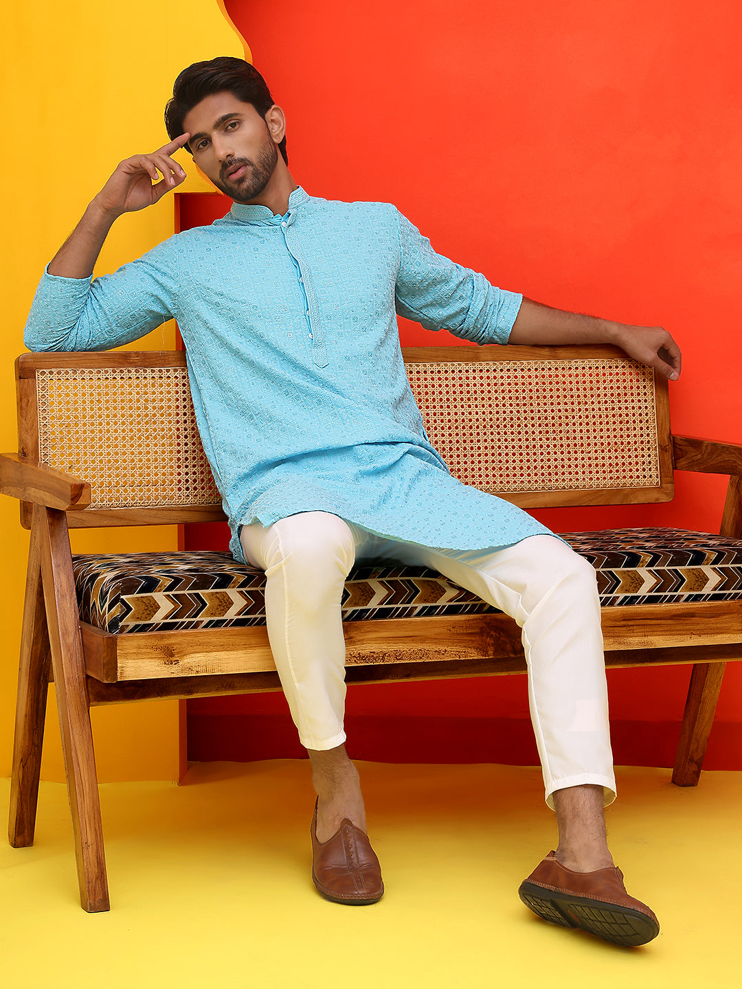 Sequin Embroidered Pure Cotton Kurtas ( KO 5006 Blue )