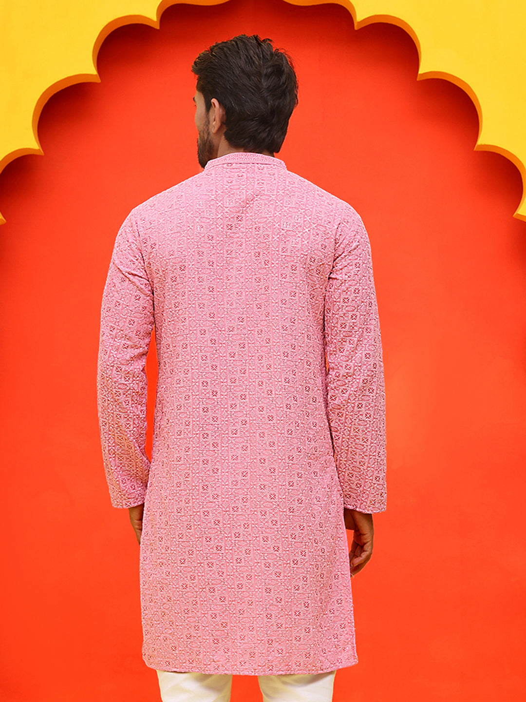 Sequin Embroidered Pure Cotton Kurtas ( KO 5006 Coral )