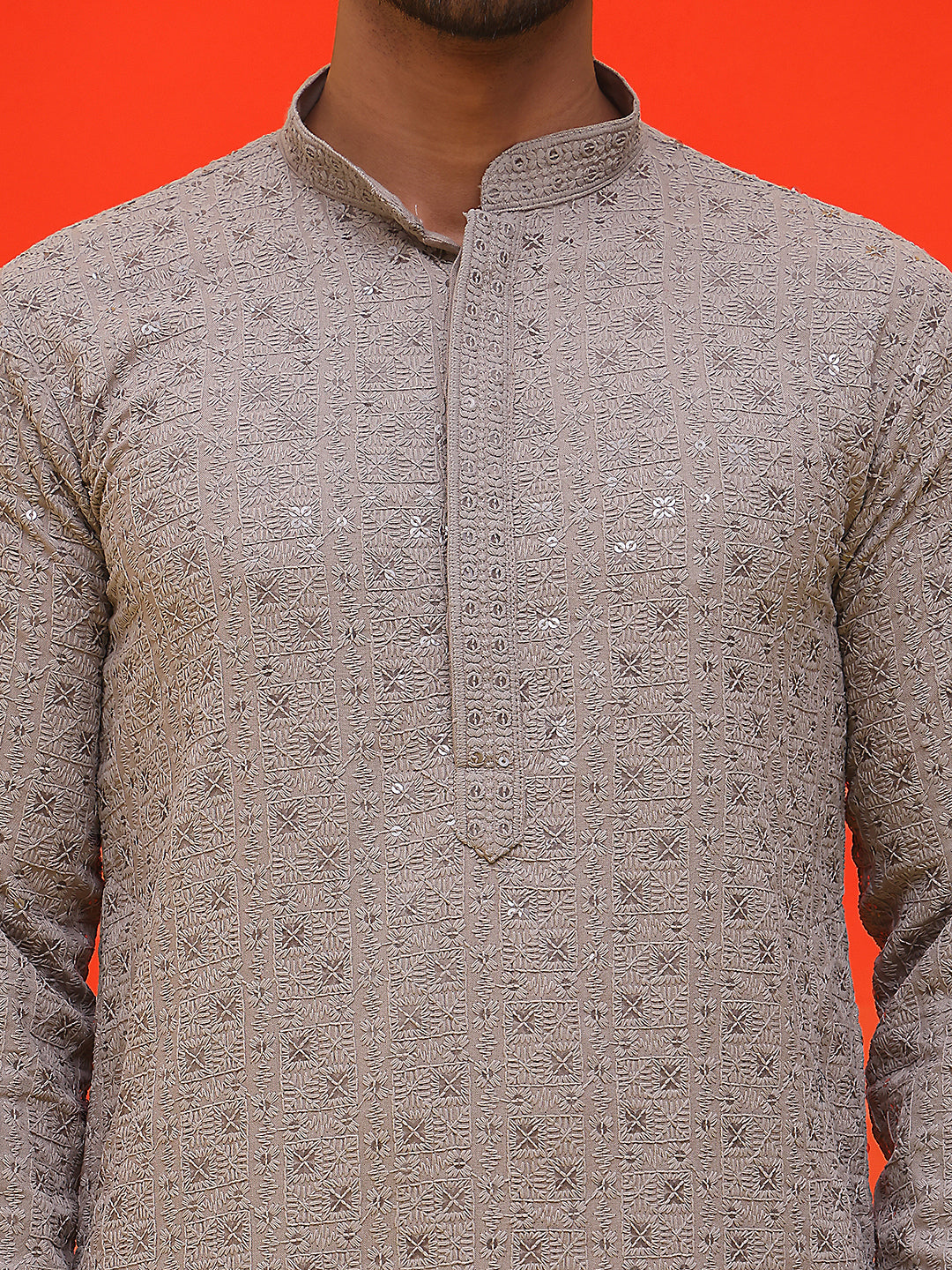 Sequin Embroidered Pure Cotton Kurtas ( KO 5006 Grey )