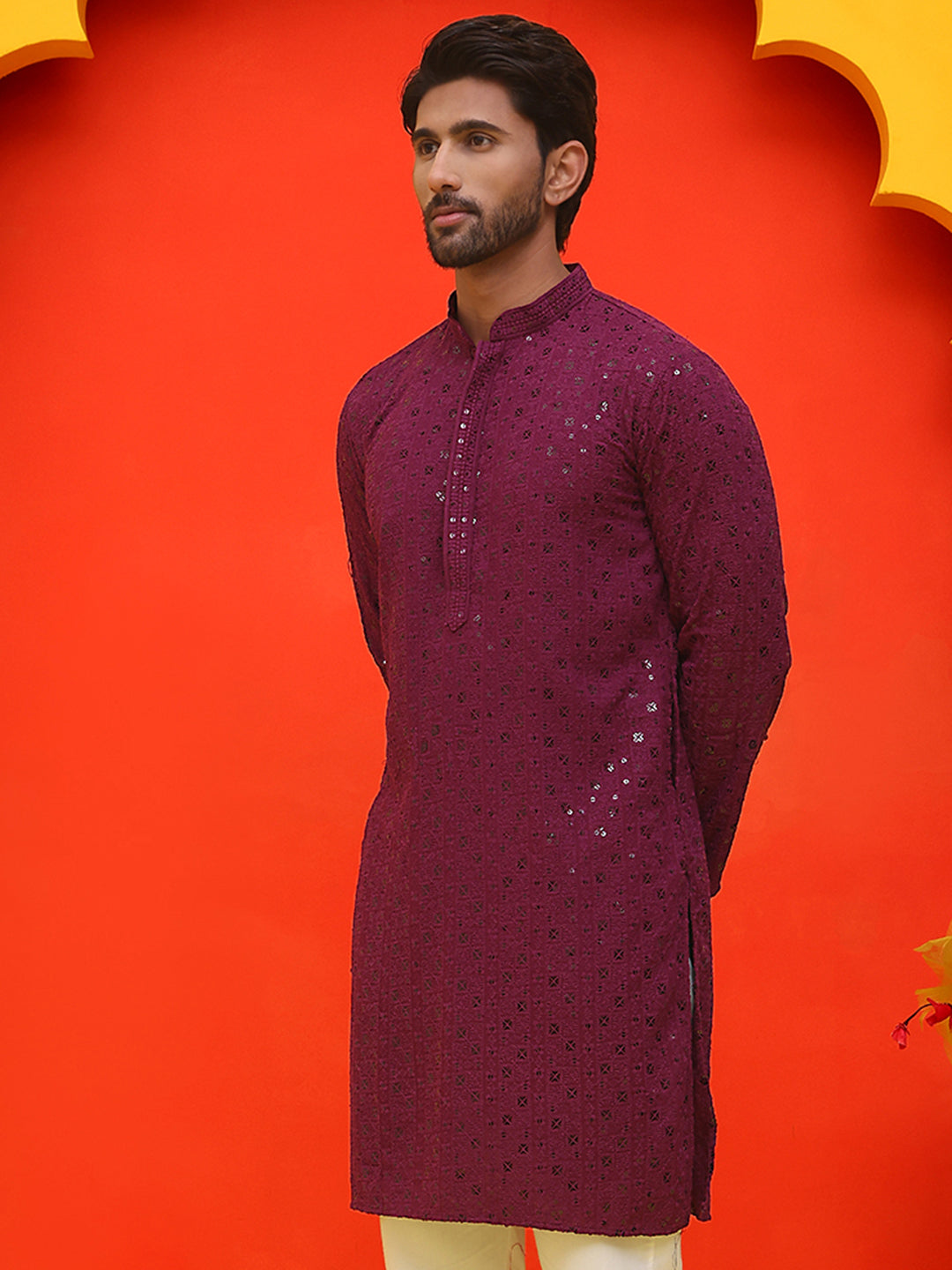 Sequin Embroidered Pure Cotton Kurtas ( KO 5006 Purple )