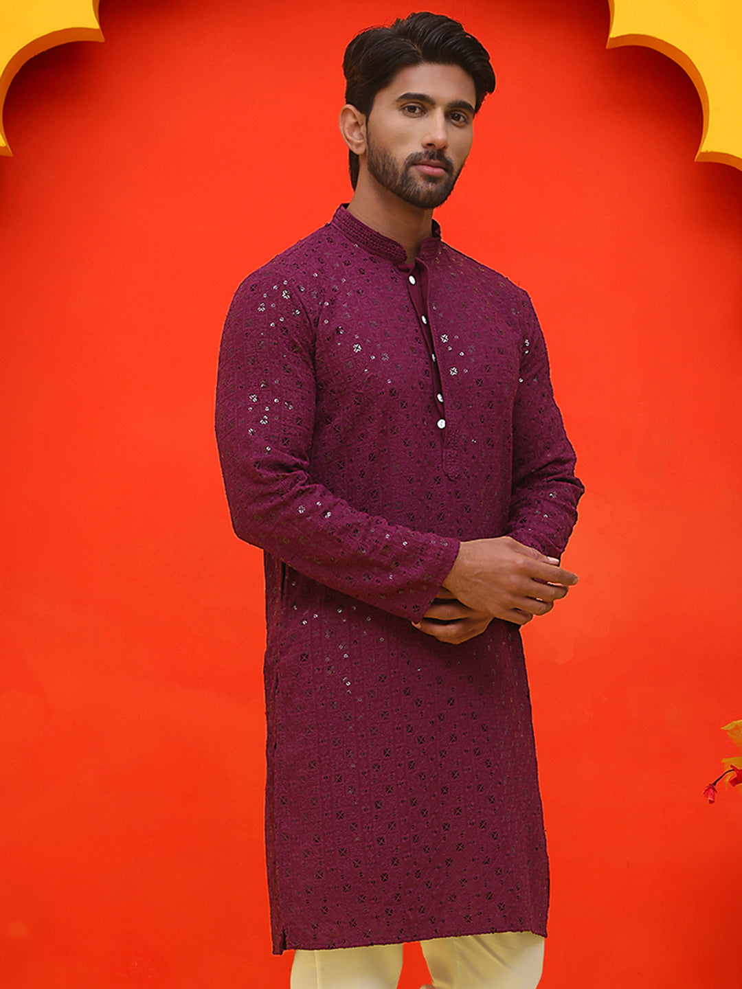 Sequin Embroidered Pure Cotton Kurtas ( KO 5006 Purple )