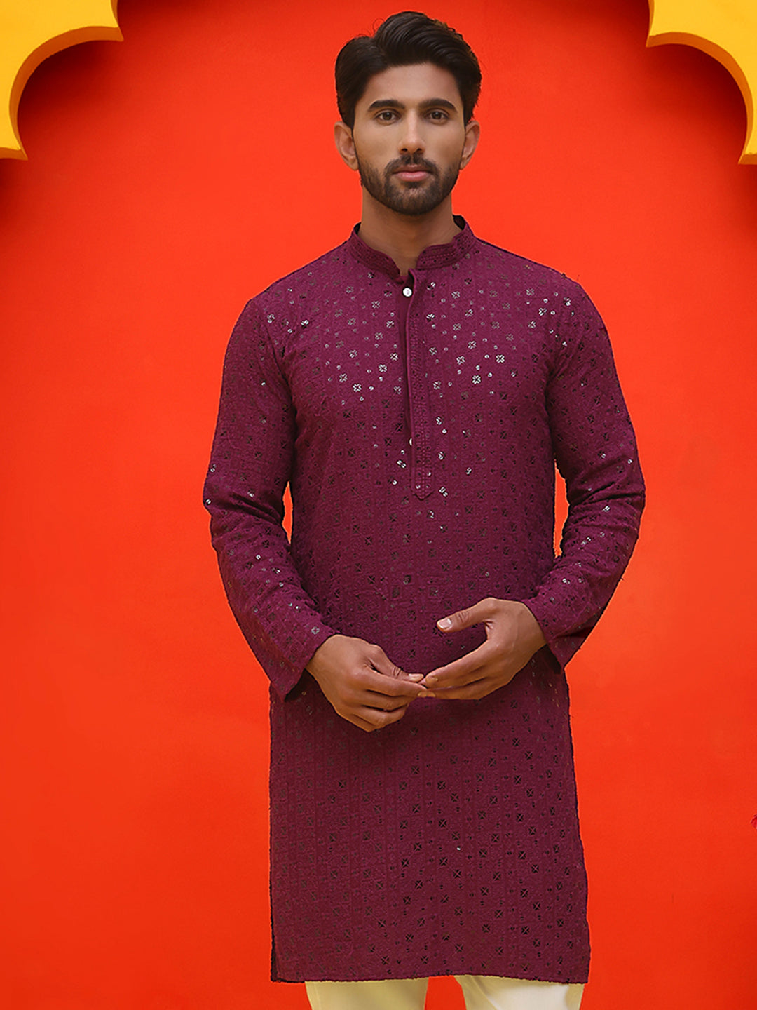 Sequin Embroidered Pure Cotton Kurtas ( KO 5006 Purple )