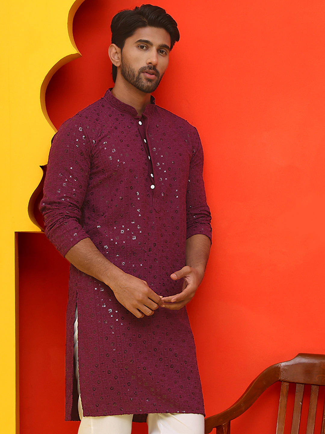 Sequin Embroidered Pure Cotton Kurtas ( KO 5006 Purple )