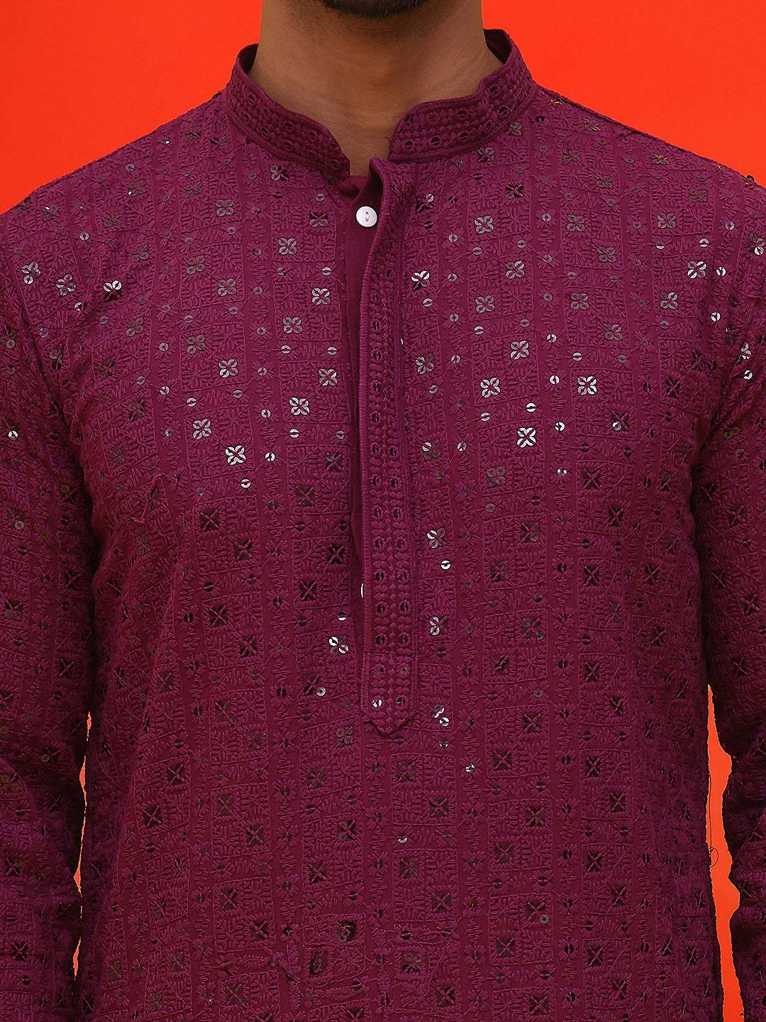 Sequin Embroidered Pure Cotton Kurtas ( KO 5006 Purple )