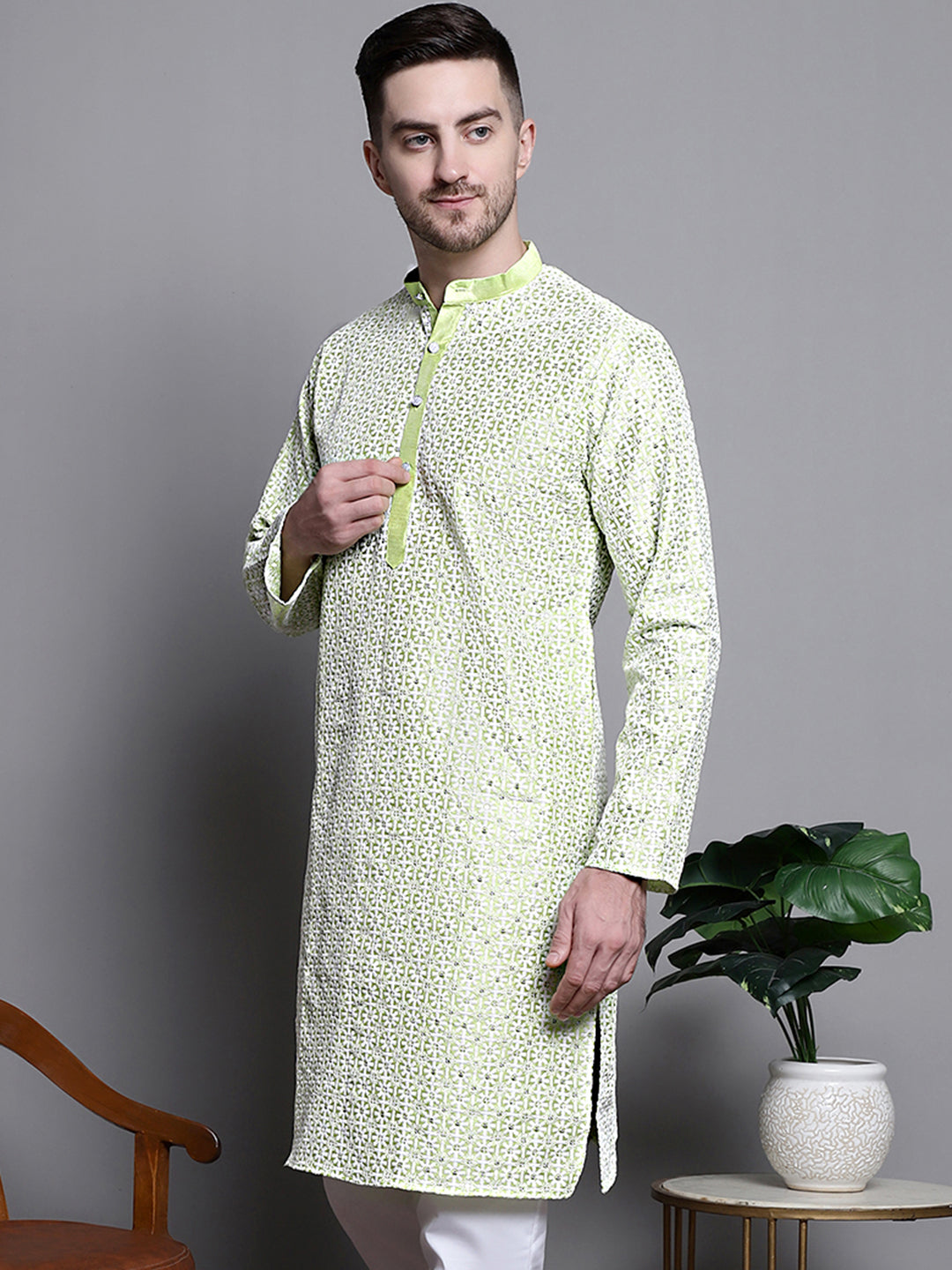 Sequin Embroidered Silk Blend Kurtas