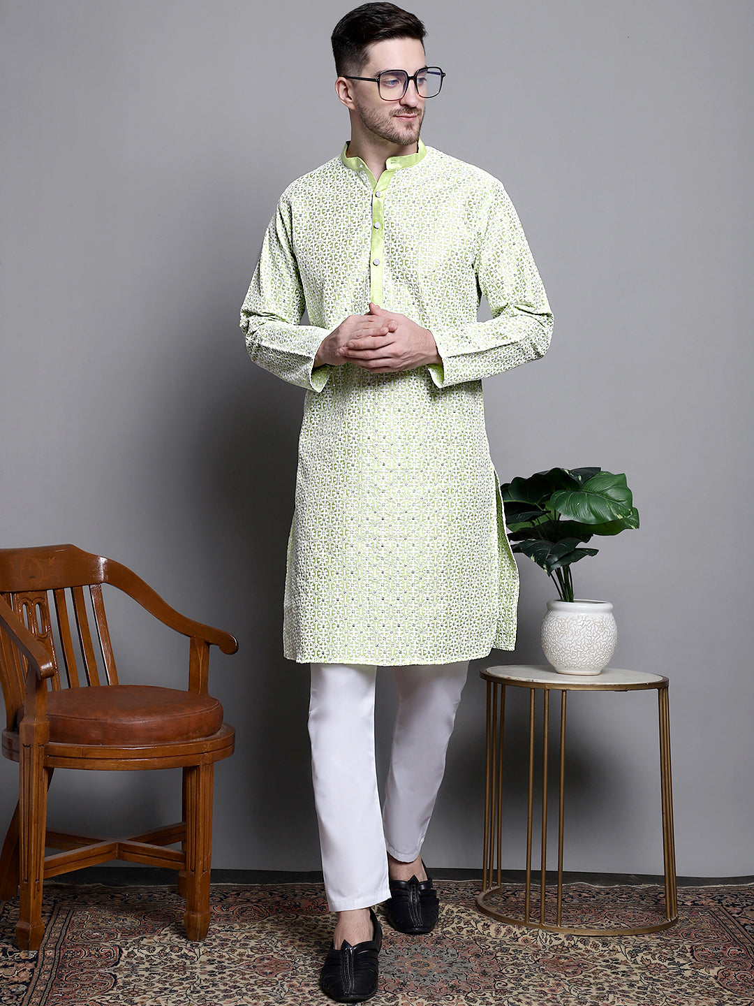 Sequin Embroidered Silk Blend Kurtas