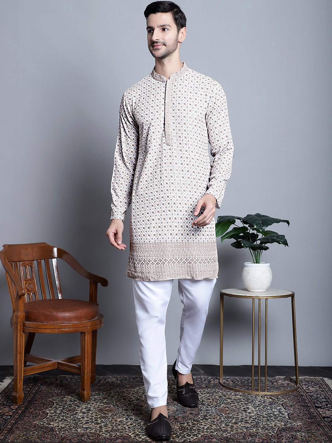 Men's Chikankari Embroidered Kurta Only