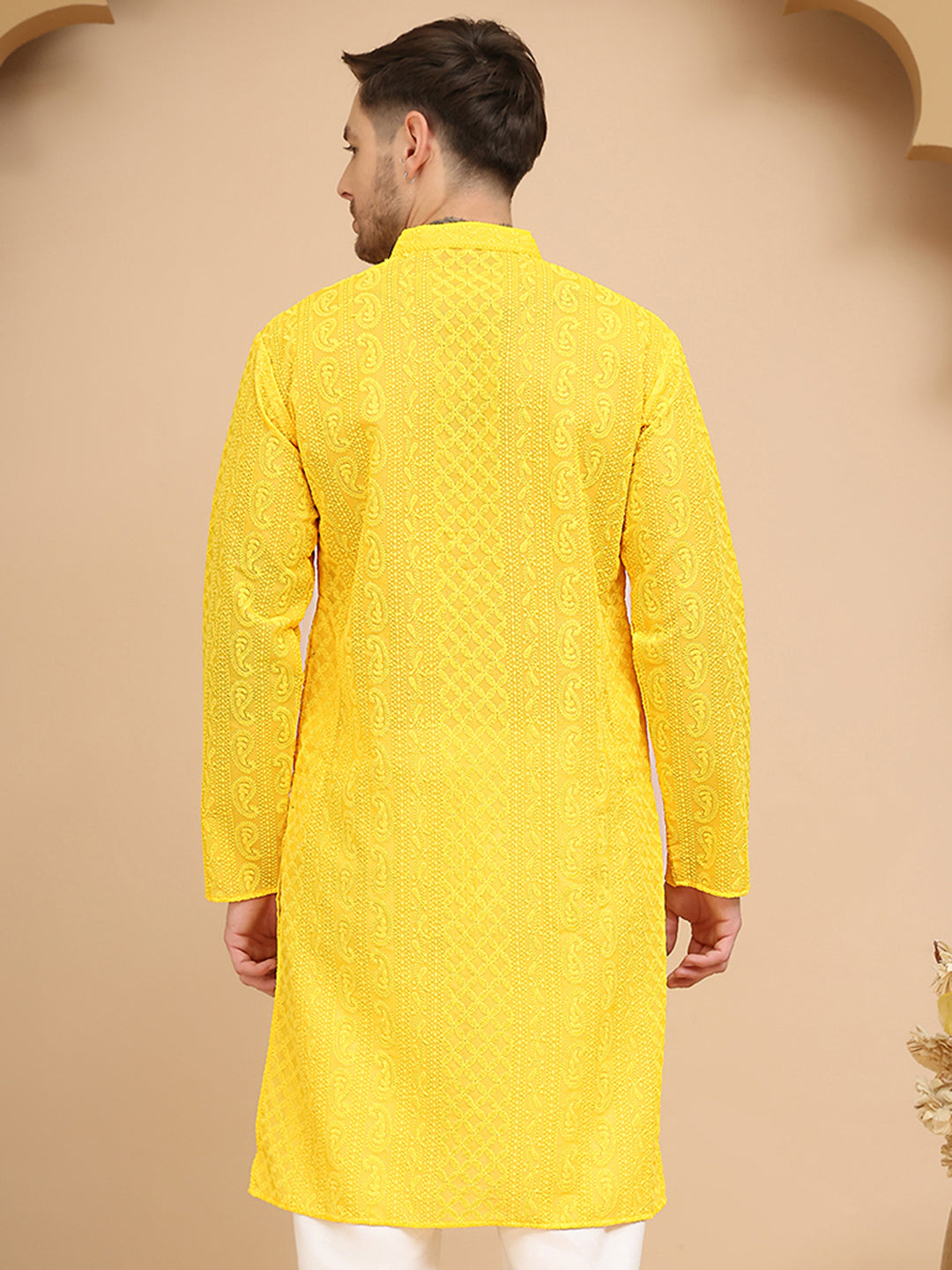 Men's Embroidered Kurtas ( KO 5021 Yellow )