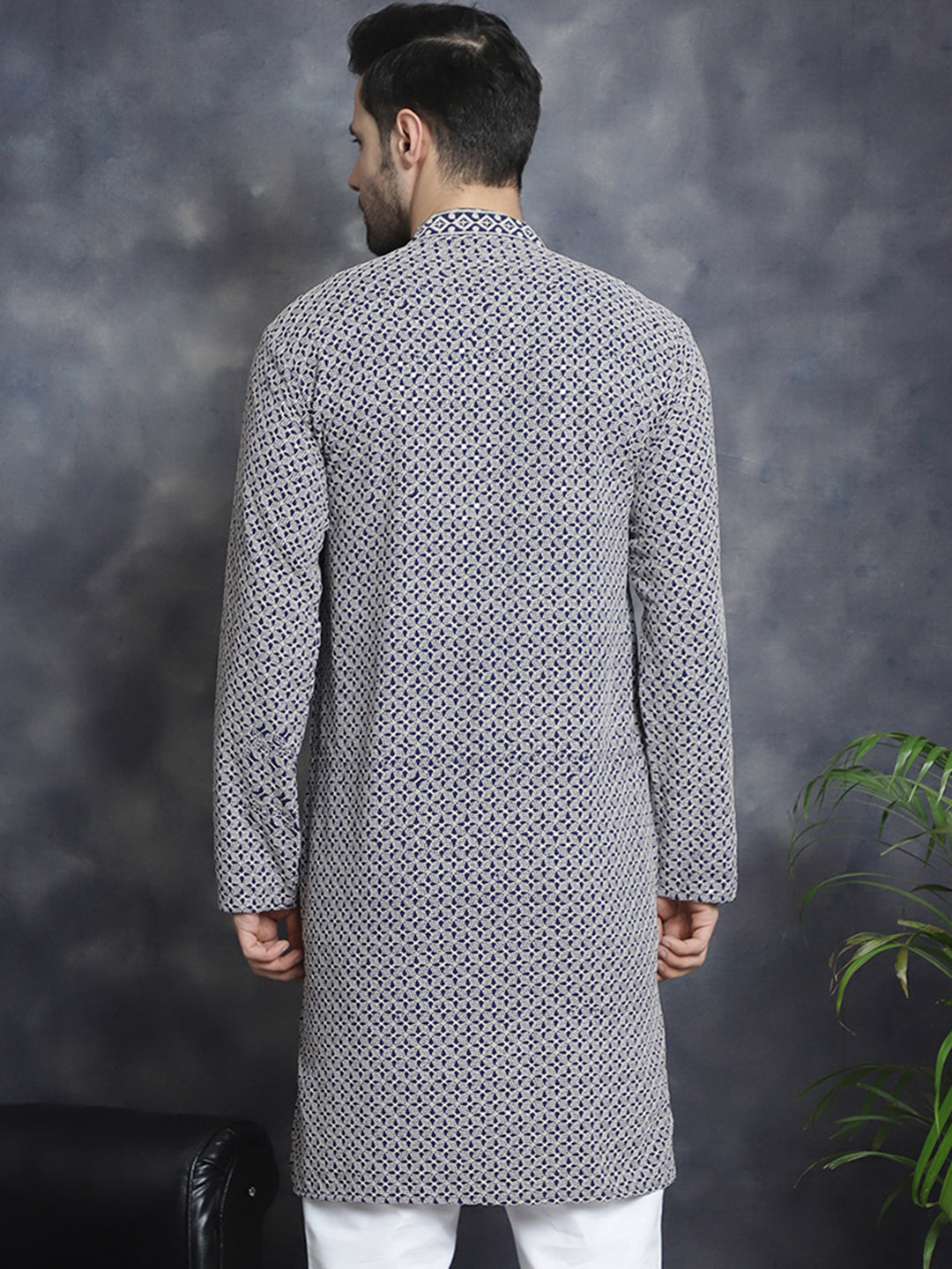 Sequin Embroidered Pure Cotton Kurtas ( KO 5028Navy ) [FF] [I-1-4]