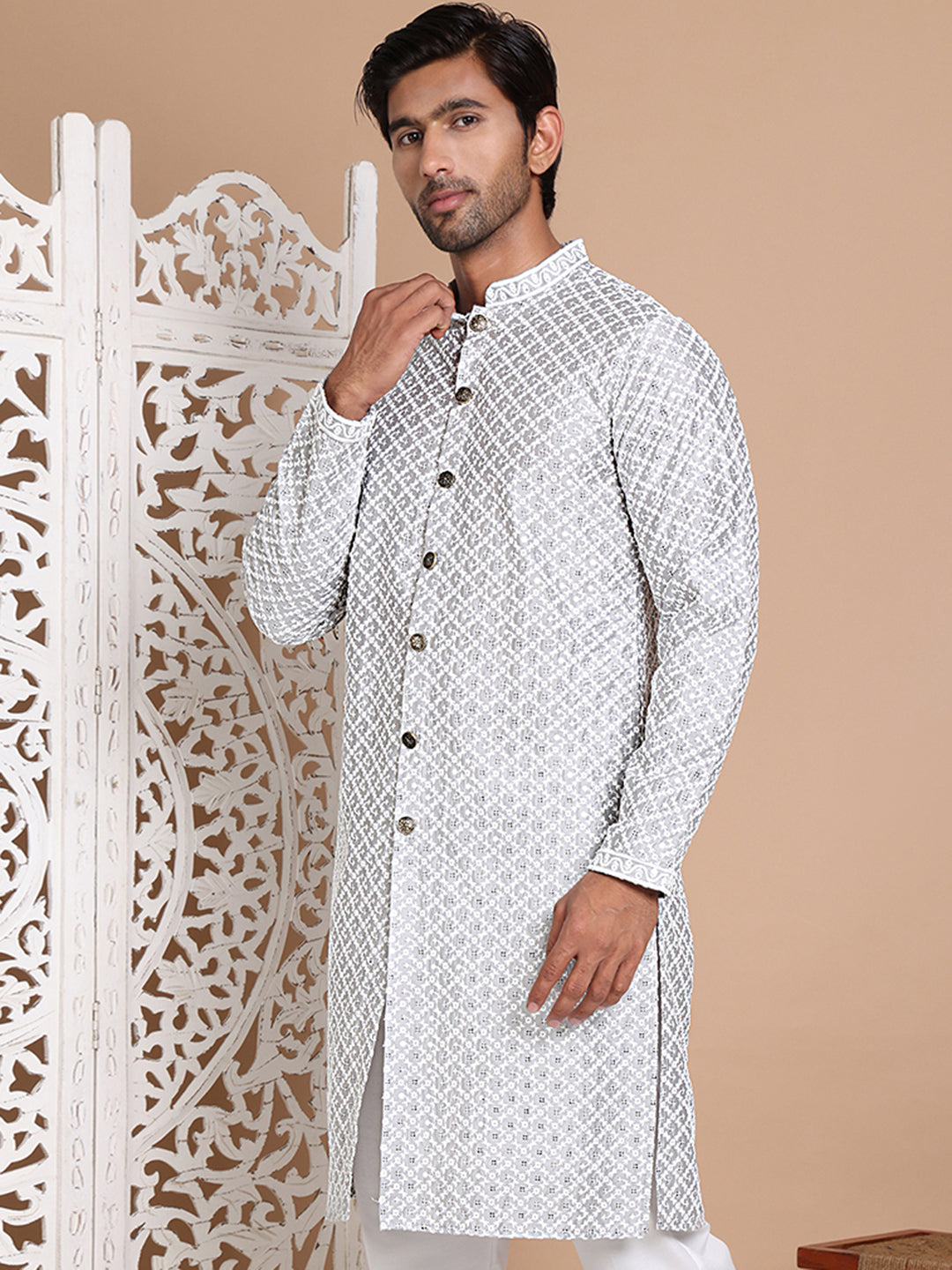 Sequin Chikankari Front Open Kurtas ( KO 5029Grey )