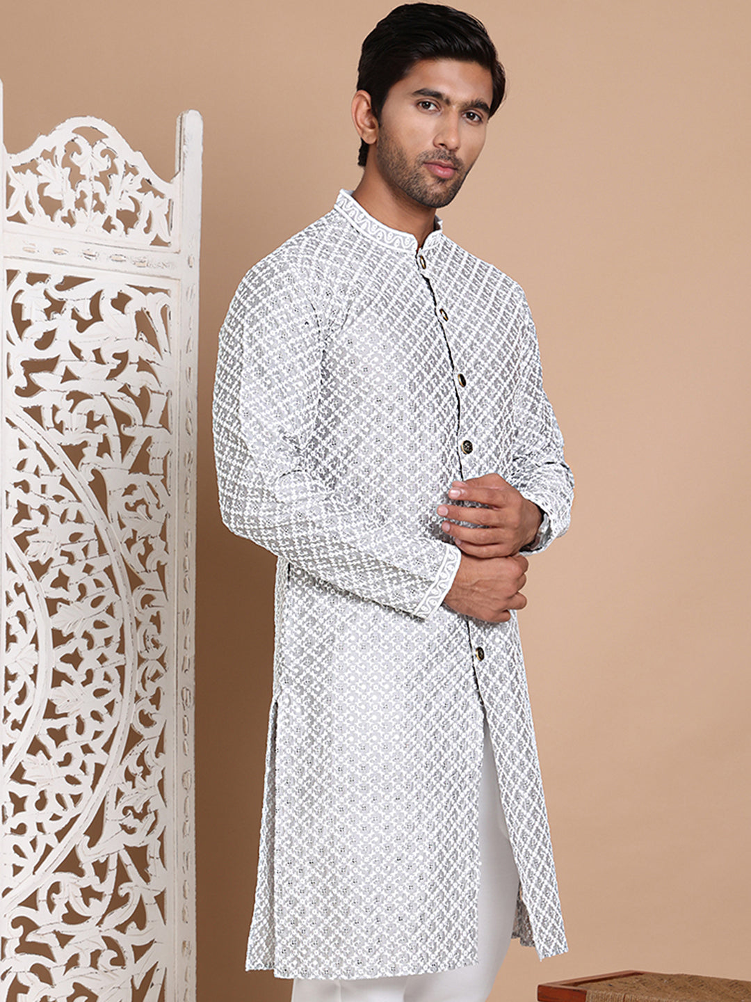 Sequin Chikankari Front Open Kurtas ( KO 5029Grey )