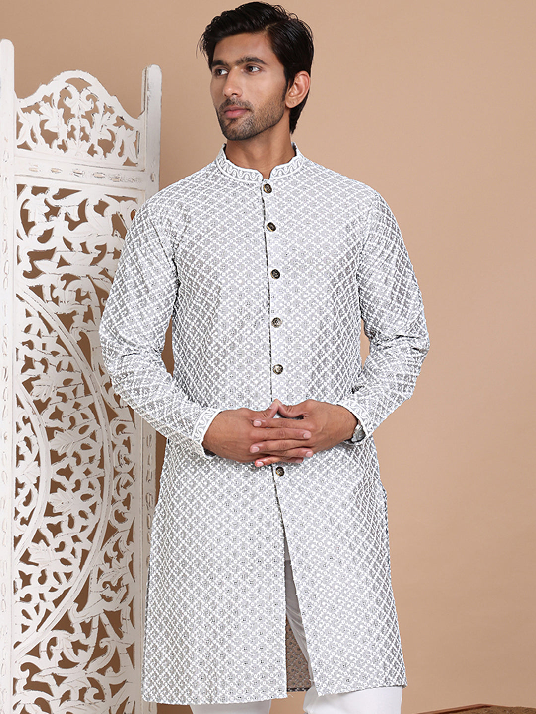 Sequin Chikankari Front Open Kurtas ( KO 5029Grey )