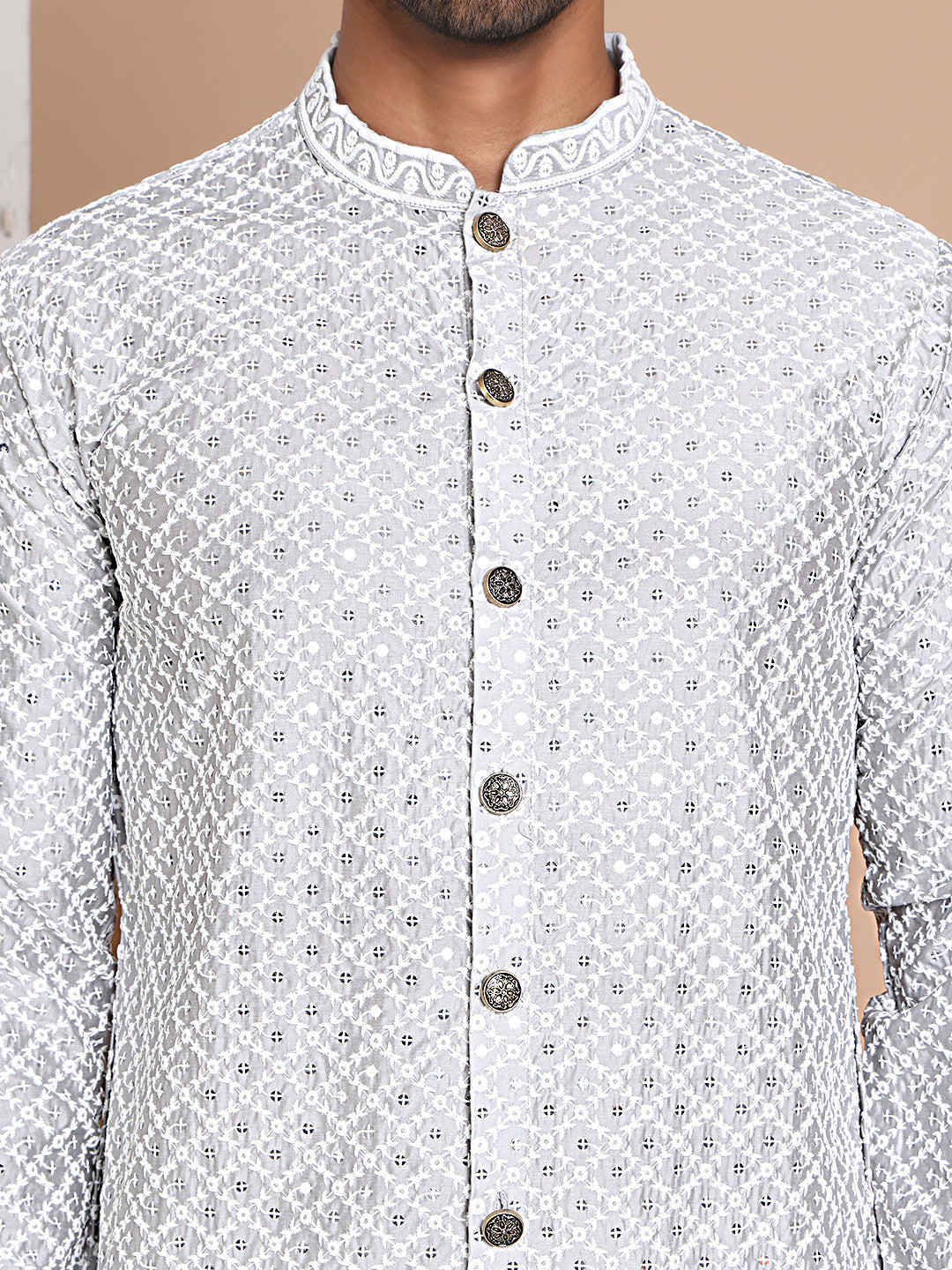 Sequin Chikankari Front Open Kurtas ( KO 5029Grey )