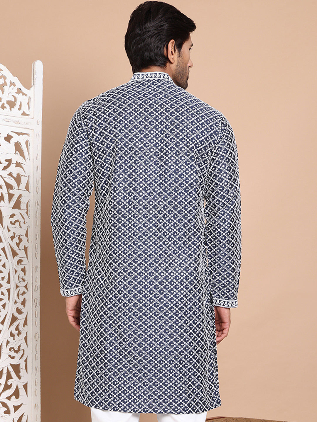 Sequin Chikankari Front Open Kurtas ( KO 5029Navy )