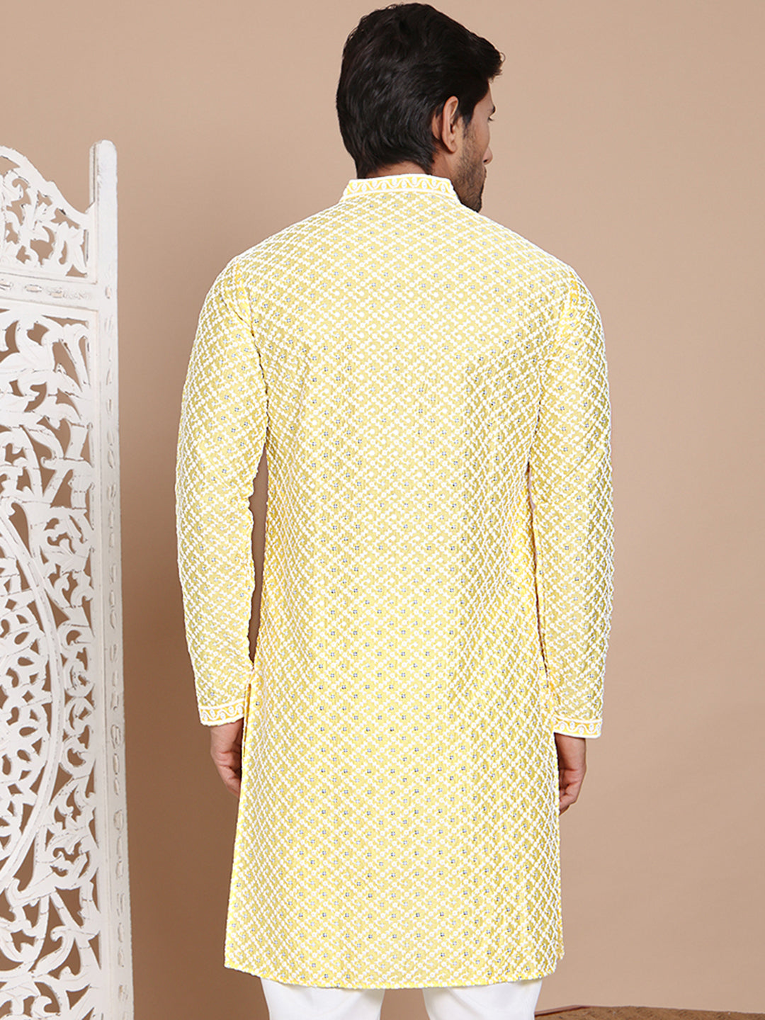 Sequin Chikankari Front Open Kurtas ( KO 5029Yellow )
