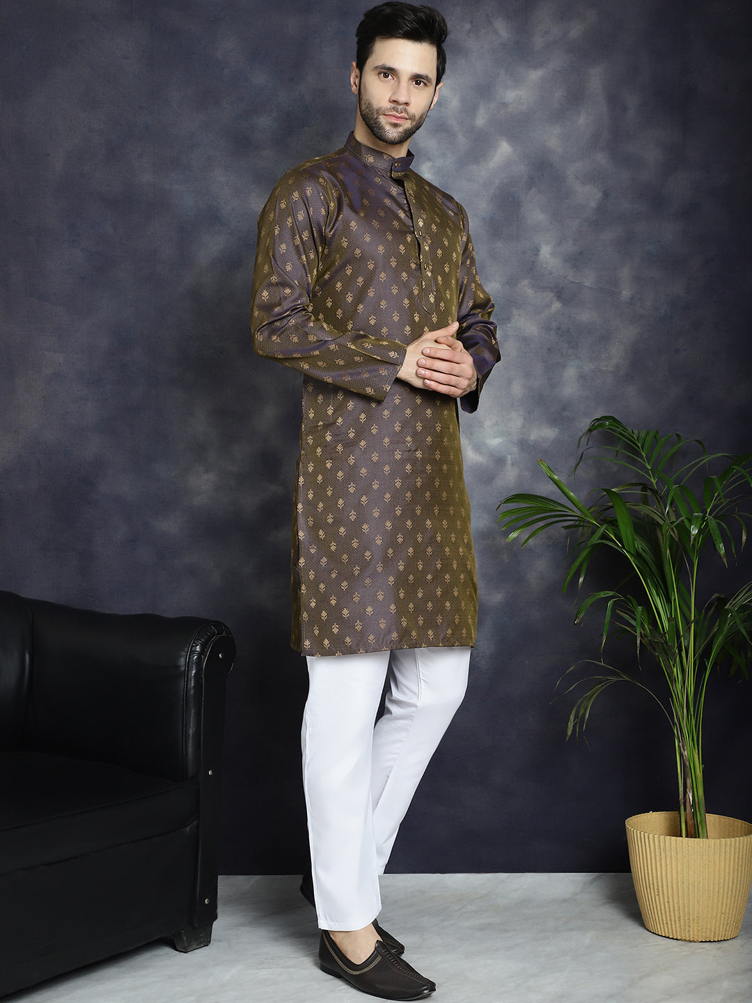 Woven Design Silk Blend Kurtas ( KO 5032Purple )