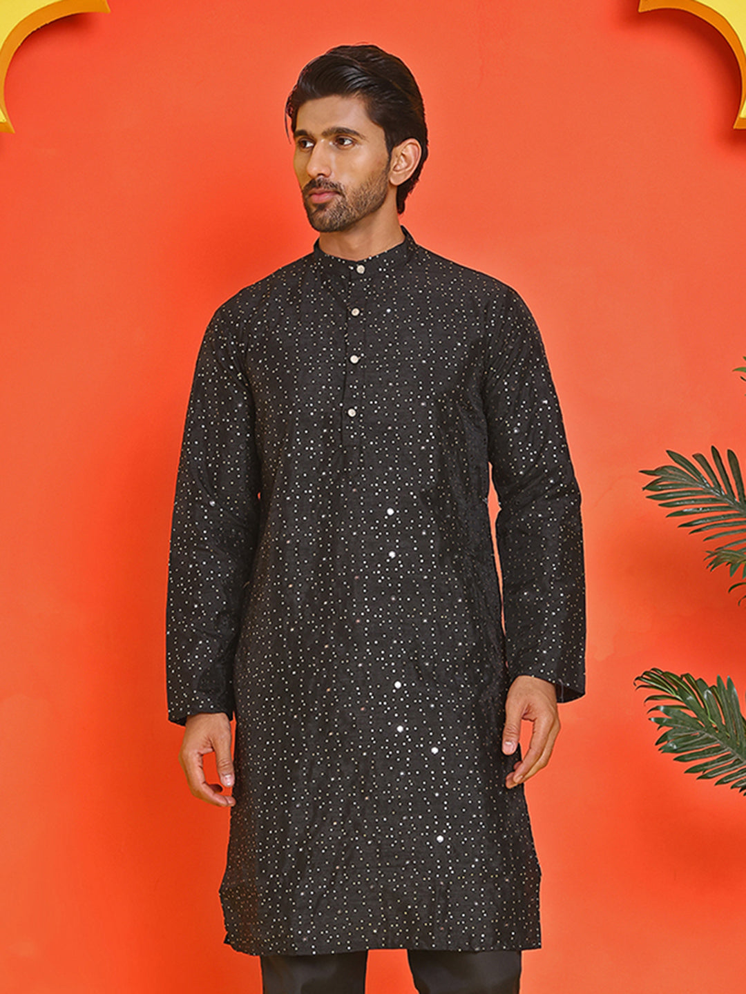 Embroidered Mirror Work Kurtas ( KO 5035 Black )