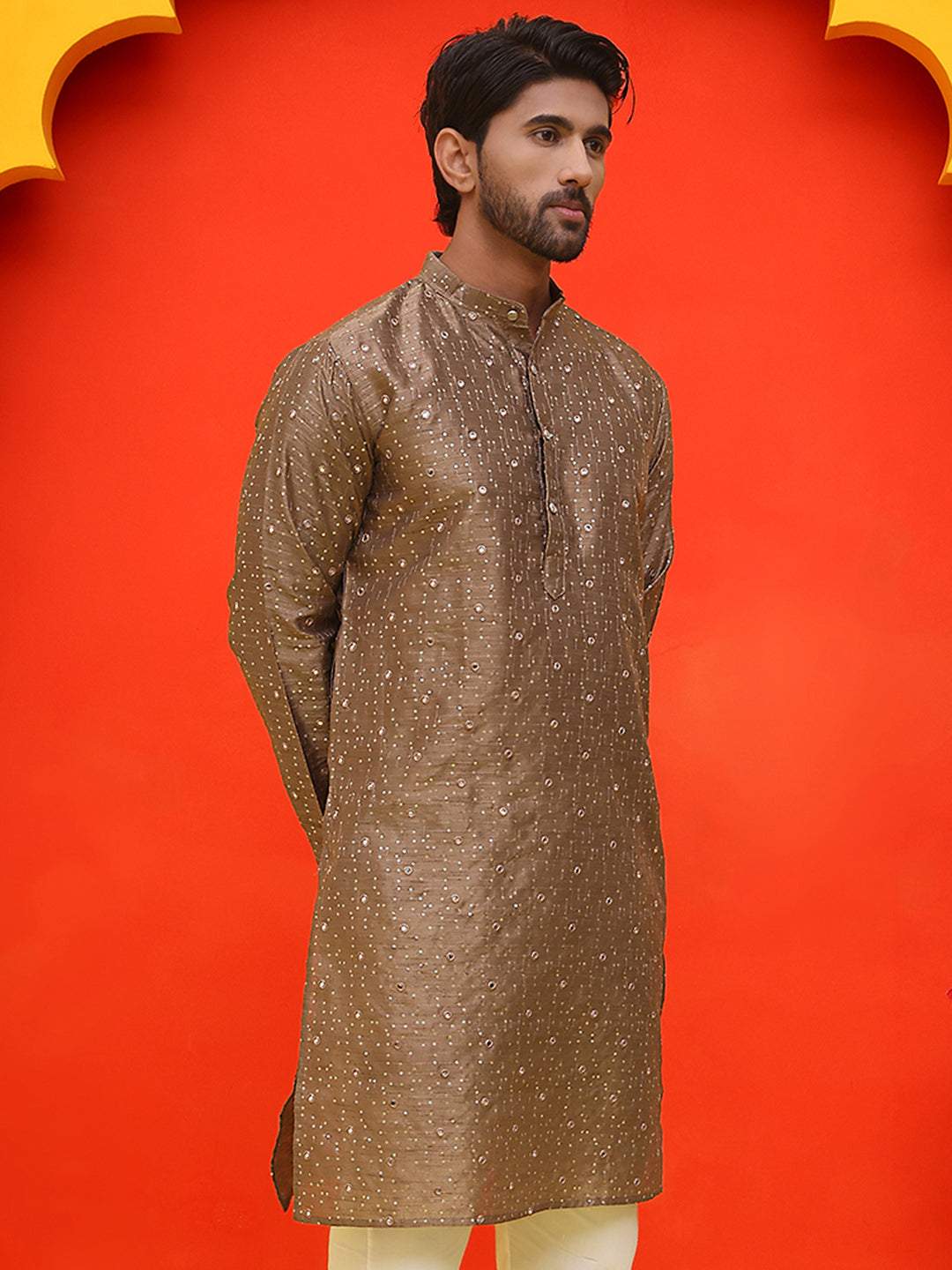 Embroidered Mirror Work Kurtas ( KO 5035 Brown ) [FF] [E-10]