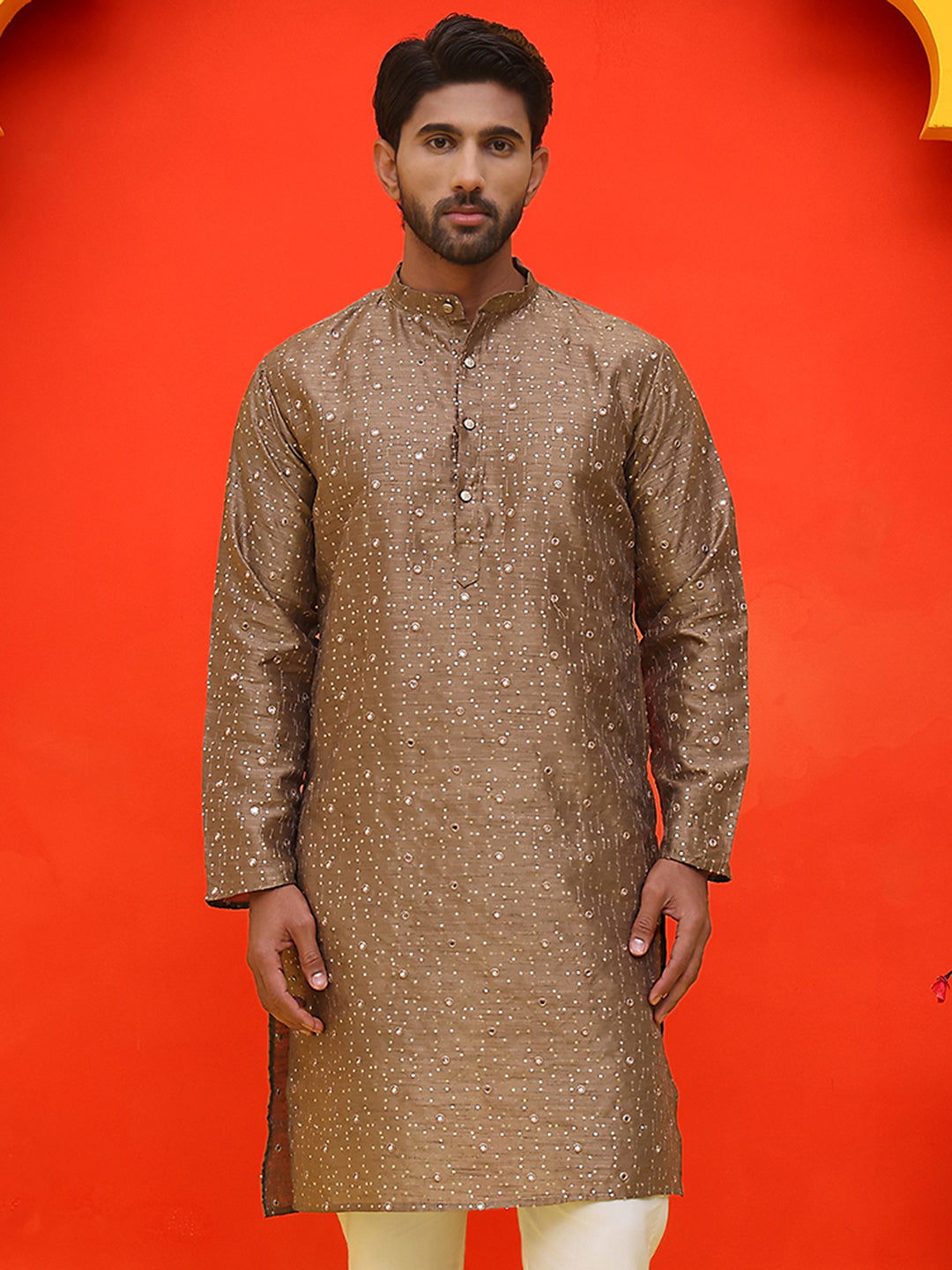 Embroidered Mirror Work Kurtas ( KO 5035 Brown ) [FF] [E-10]