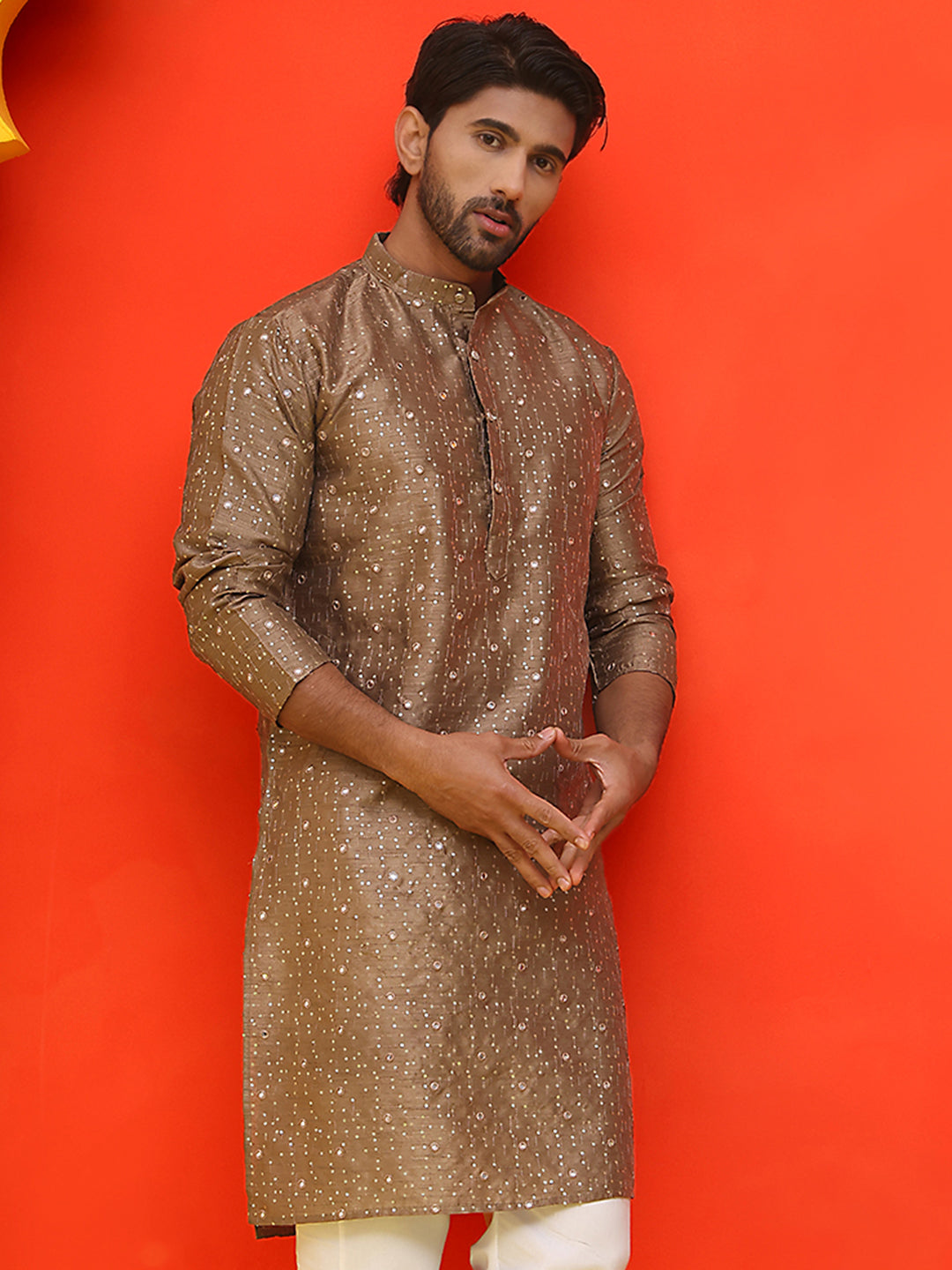 Embroidered Mirror Work Kurtas ( KO 5035 Brown ) [FF] [E-10]